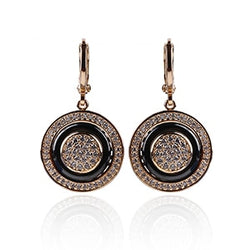 Gold Round Black Earrings