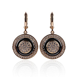 Gold Round Black Earrings