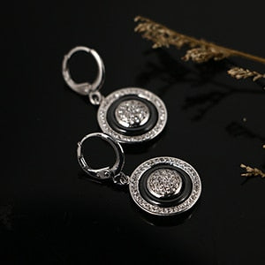 Gold Round Black Earrings