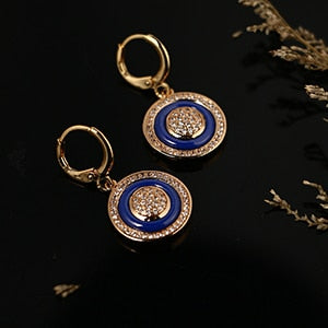 Gold Round Black Earrings